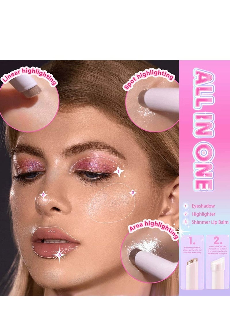 PAGE VINE Crystal Jelly Glaze Stick Eye Shadow Stick Eyeliner Brightener Pencil Crayon with Brush Easy to Blend Long Lasting Shimmer Eyeshadow Stick-Fuchsia Fun - Image 2