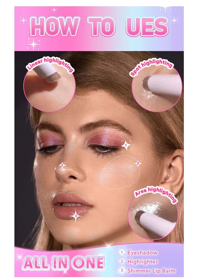 PAGE VINE Crystal Jelly Glaze Stick Eye Shadow Stick Eyeliner Brightener Pencil Crayon with Brush Easy to Blend Long Lasting Shimmer Eyeshadow Stick-Fuchsia Fun - Image 5