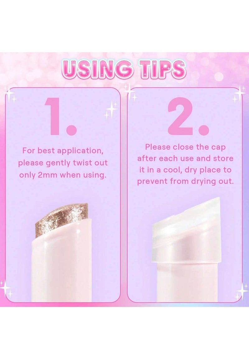 PAGE VINE Crystal Jelly Glaze Stick Eye Shadow Stick Eyeliner Brightener Pencil Crayon with Brush Easy to Blend Long Lasting Shimmer Eyeshadow Stick-Fuchsia Fun - Image 3