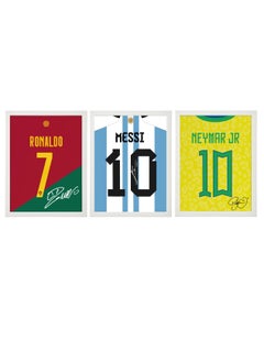 Set of 3, Messi, Ronaldo and Neymar Autographed Jersey Poster with Frame 30x40cm