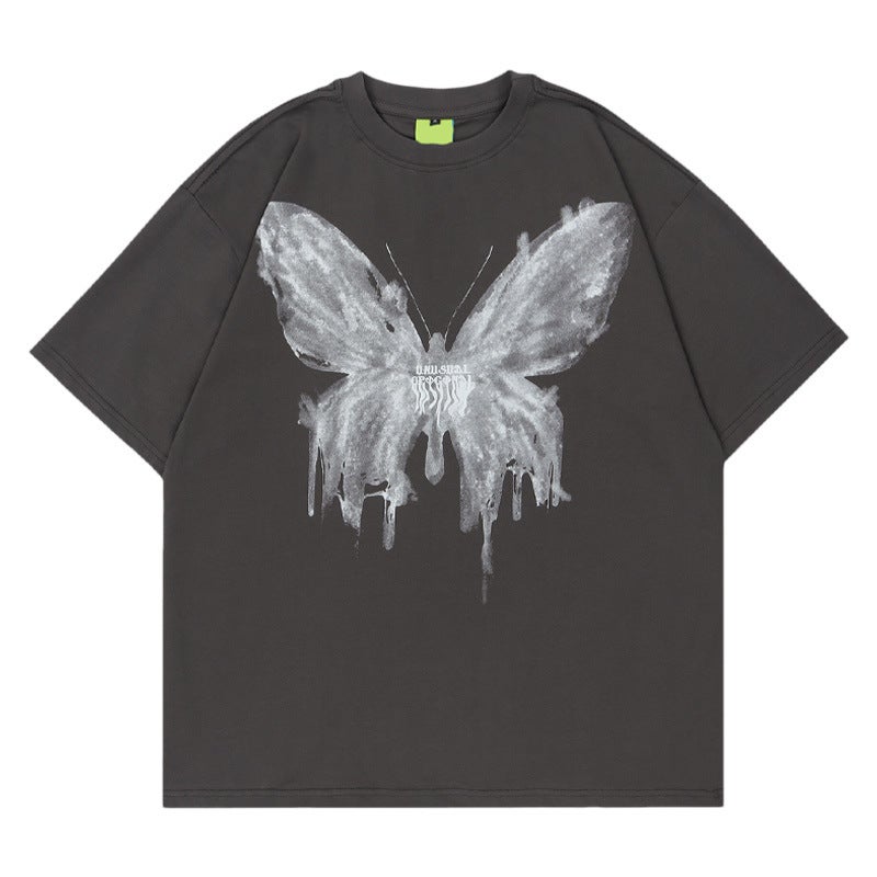 YPRS Men's pink Butterfly Printed oversize American Street Niche Loose Loose Couple Ins Short-sleeved T-shirt - Image 4