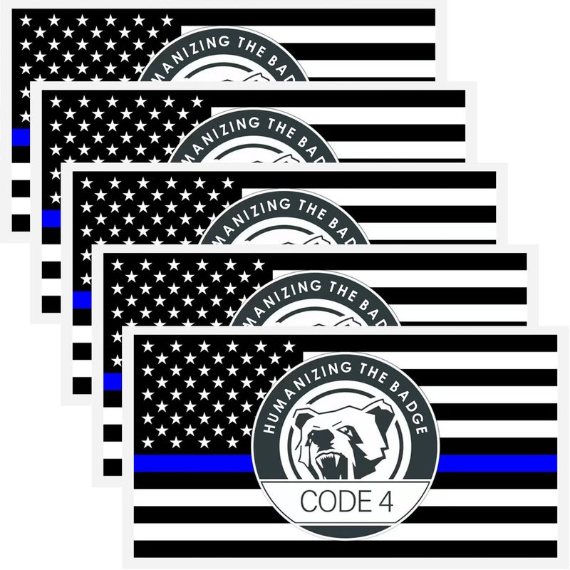 Lnyelxa 5PCS Thin Blue line Sticker Code 4, American Flag Thin Blue Line Car Decal, Police Support Stickers, for Cars Trucks Window Laptop Waterproof Decals - Image 1