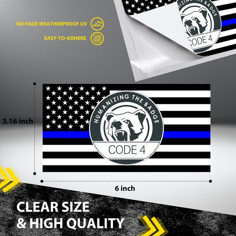 Lnyelxa 5PCS Thin Blue line Sticker Code 4, American Flag Thin Blue Line Car Decal, Police Support Stickers, for Cars Trucks Window Laptop Waterproof Decals - Image 2