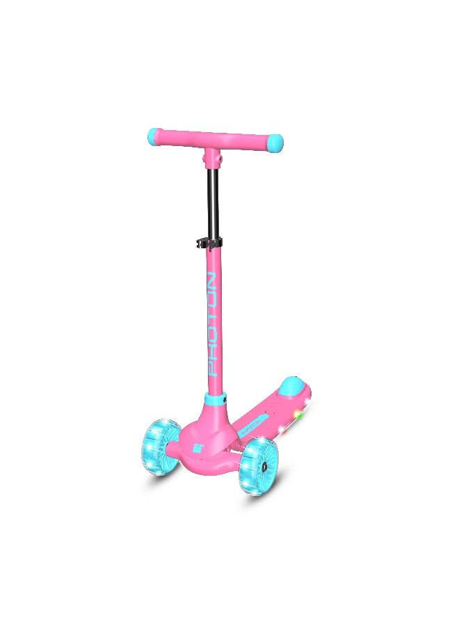 LiT Photon  3 Wheel Scooter for Kids with LED Light Up Wheels Lean to Steer Adjustable Handlebar Wide Deck Stable Preschool Scooter Outdoor Ride On Toy for Girls Age 3 | Pink - Image 1