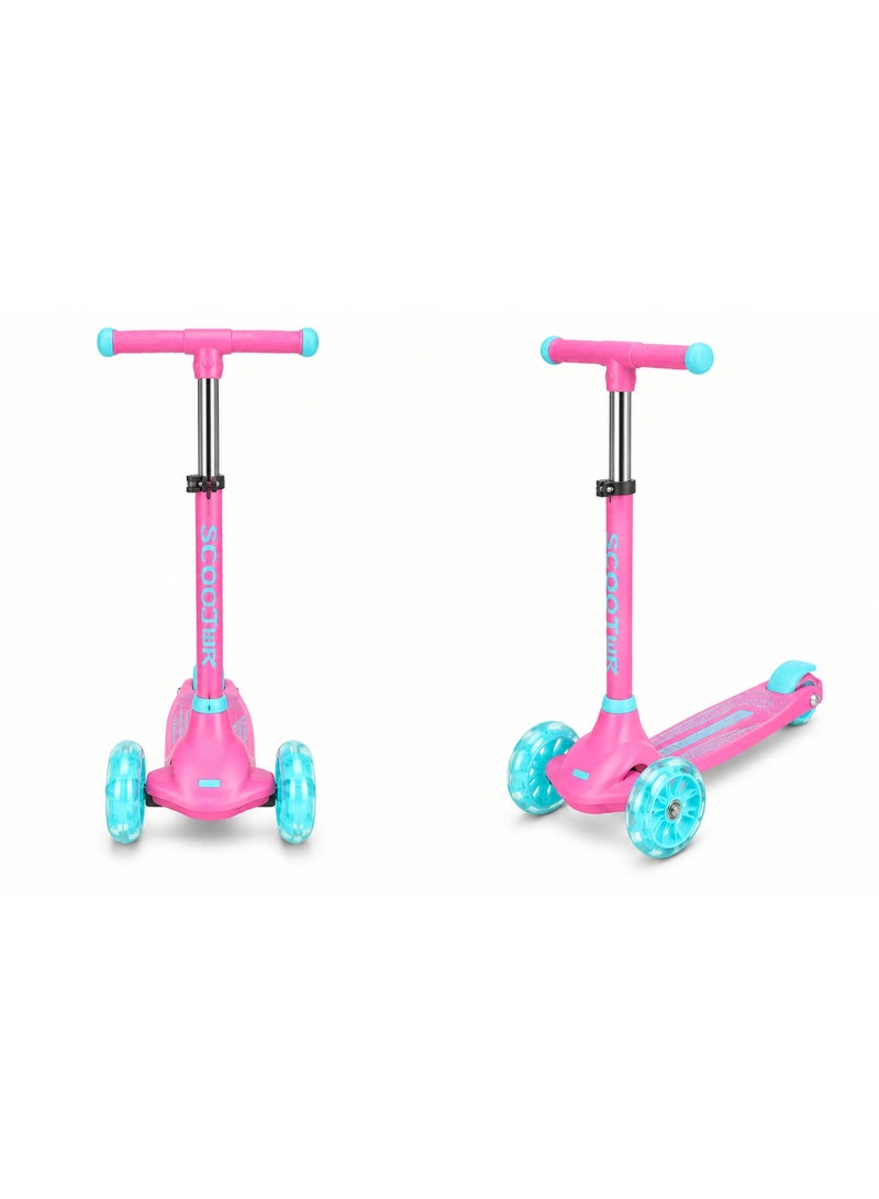 LiT Photon  3 Wheel Scooter for Kids with LED Light Up Wheels Lean to Steer Adjustable Handlebar Wide Deck Stable Preschool Scooter Outdoor Ride On Toy for Girls Age 3 | Pink - Image 2
