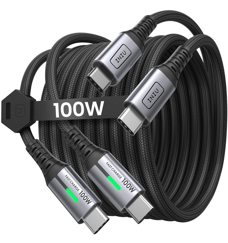 INIU 100W USB C Cable, PD 5A QC 4.0 Type C Fast Charging, Nylon Braided USB-C Charger Cable for iPhone 17 16 15 Pro Max MacBook iPad Air 6 Mini 5 Samsung Note 20 Huawei P60 Switch etc [2 Pack, 2M] - Image 1