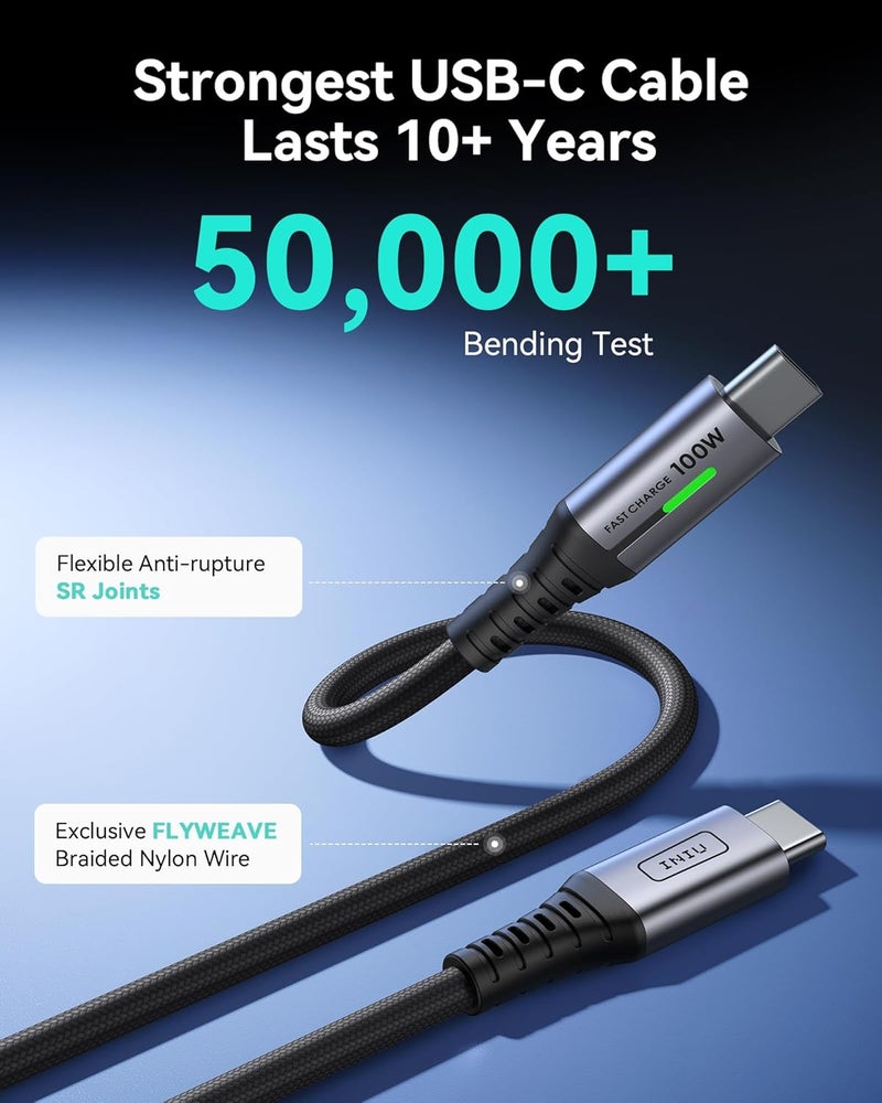 INIU 100W USB C Cable, PD 5A QC 4.0 Type C Fast Charging, Nylon Braided USB-C Charger Cable for iPhone 17 16 15 Pro Max MacBook iPad Air 6 Mini 5 Samsung Note 20 Huawei P60 Switch etc [2 Pack, 2M] - Image 4