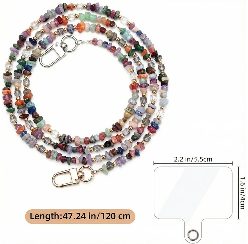 Universal Phone Lanyard Crossbody Neck Strap with Colorful Gemstone Charm - Anti-Lost Wrist Strap Cellphone Chain Accessories for Keys Wallet ID Badge - Image 1