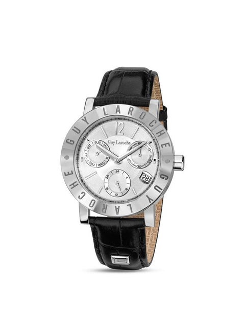Alex Men's 42mm Multifunction Swiss Watch with Black Genuine Leather Strap