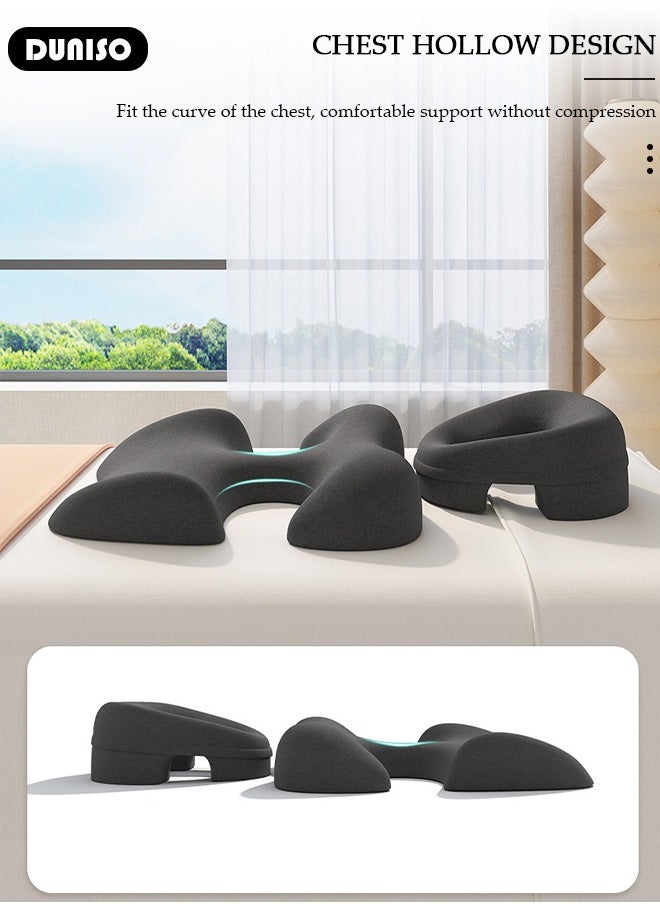 DUNISO - Face Down Pillow with T-Shaped Chest Pillow for Sleeping, Ergonomic Pillow for Neck Pain Relief, Office Nap Pillow, After Eye Surgery Breathe Easy Face Down Pillow Best for Prone Face-Down Resting, Home Massage Pillow for Spa Salon Travel - Image 1