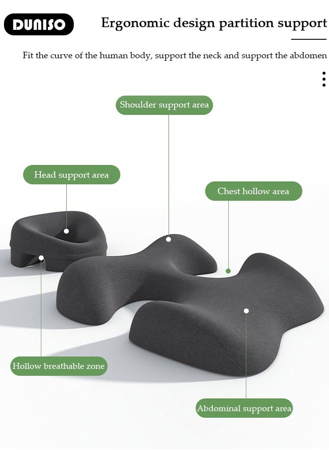 DUNISO - Face Down Pillow with T-Shaped Chest Pillow for Sleeping, Ergonomic Pillow for Neck Pain Relief, Office Nap Pillow, After Eye Surgery Breathe Easy Face Down Pillow Best for Prone Face-Down Resting, Home Massage Pillow for Spa Salon Travel - Image 1