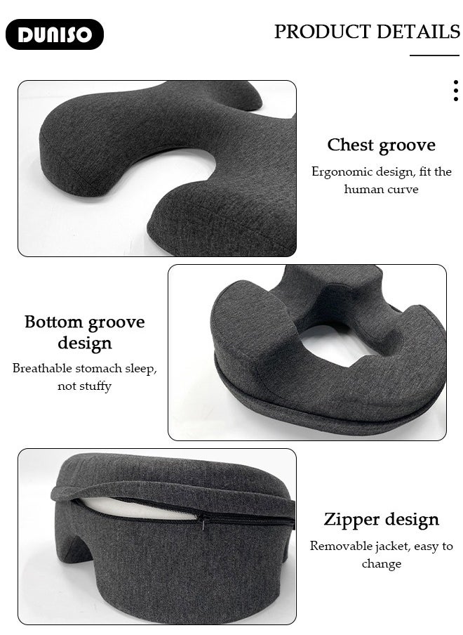 DUNISO - Face Down Pillow with T-Shaped Chest Pillow for Sleeping, Ergonomic Pillow for Neck Pain Relief, Office Nap Pillow, After Eye Surgery Breathe Easy Face Down Pillow Best for Prone Face-Down Resting, Home Massage Pillow for Spa Salon Travel - Image 1