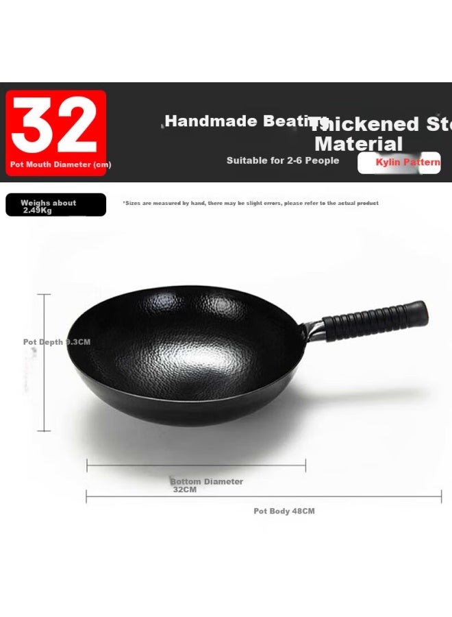 Olofe Traditional Handmade Round Bottom Cast Iron Wok Pan 32cm - Image 1