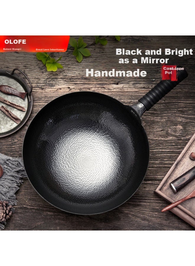 Olofe Traditional Handmade Round Bottom Cast Iron Wok Pan 32cm - Image 4