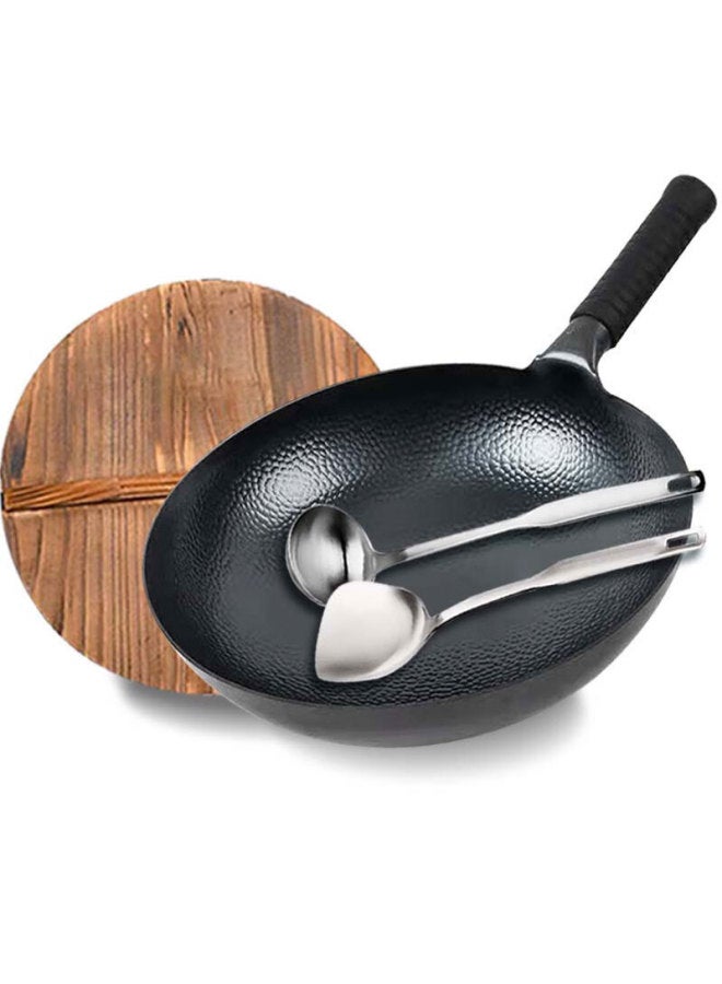 Olofe Traditional Handmade Round Bottom Cast Iron Wok Pan 32cm - Image 3