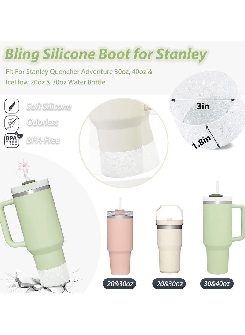 10 PCS Stanley Cup Accessories Set Including 6 Pcs Silicone Spill Proof Stopper, 3 Pcs 10mm Flower Straw Cover Cap, 1 Pcs Bling Silicone Boot Sleeve for Stanley Cup Stanley 40oz  30oz Tumbler - Image 4