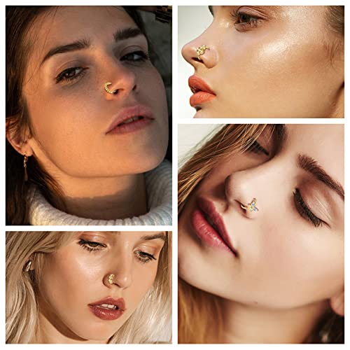 ORAZIO 16Pcs Nose Rings For Women Surgical Steel Nose Studs Hoops 20G Nose Hoop Corkscrew L Shaped Nose Stud Gold Silver Nose Ring Nose Piercing Jewelry (Gold Tone) - Image 3