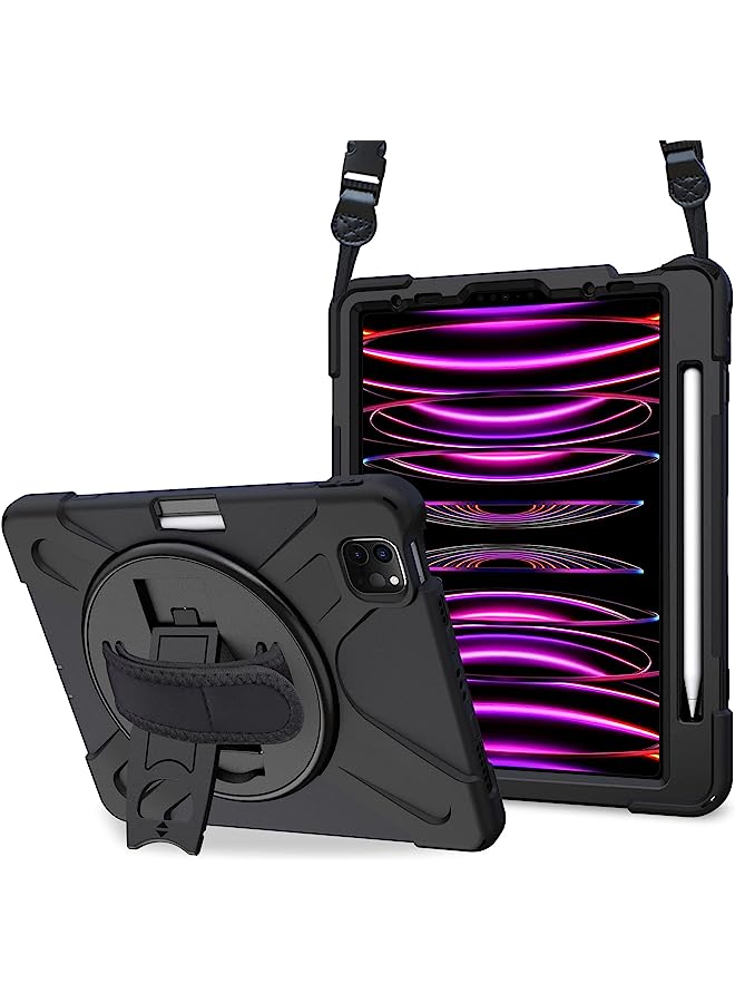 Procases For Ipad Pro 12.9 Inch Case 2022 2021 2020 2018, Rugged Heavy Duty Shockproof Cover With Hand Strap Shoulder Strap For Ipad Pro 12.9" 6Th 5Th 4Th 3Rd Generation –Black - Image 1