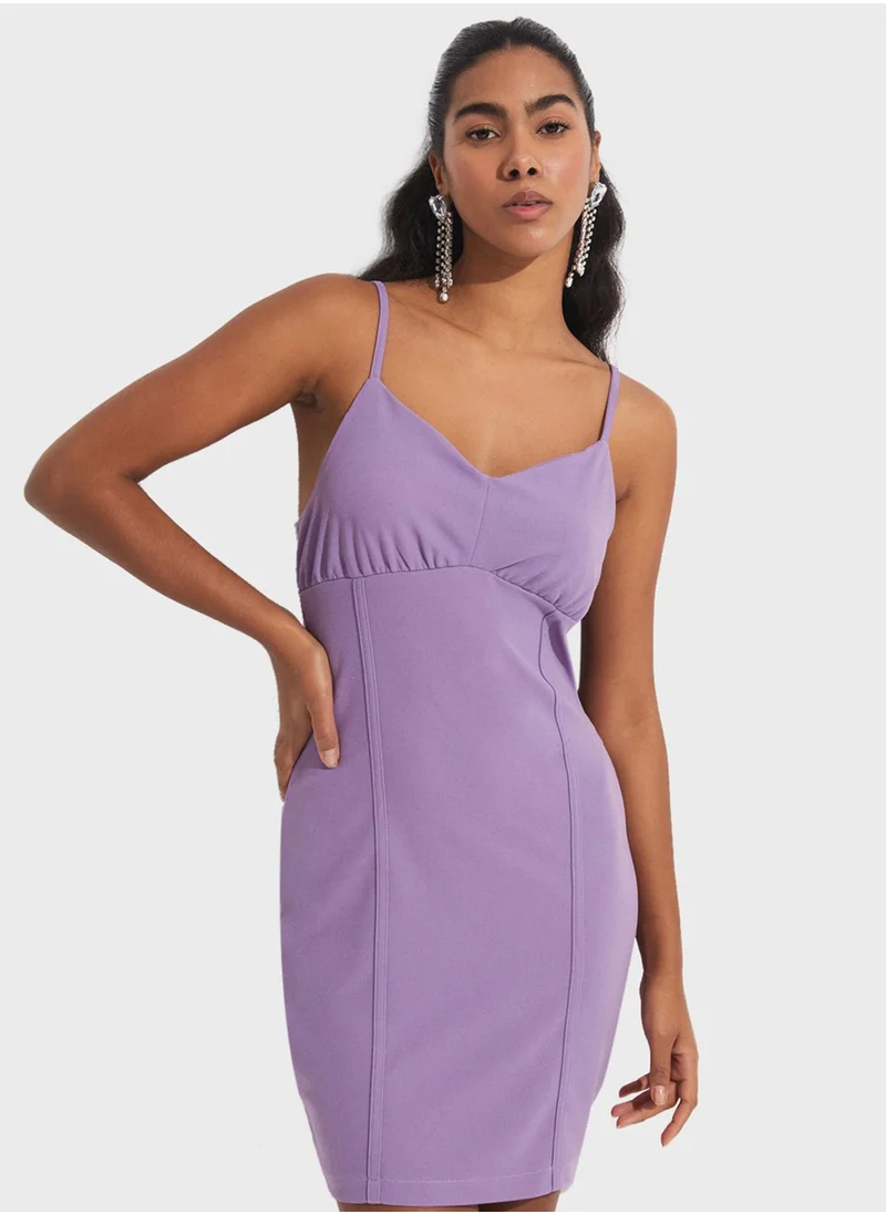 JUNE Sweetheart Neck Crepe Dress