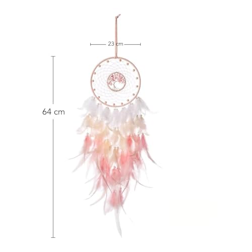 Ekhasa Nostrae by Ekhasa Dream Catcher with Tree of Life | Pink Feather Wall Hanging for Bedroom, Balcony & Living Room | Boho Dreamcatcher for Home Décor | Medium Size Dream Catcher for Girls & Kids Room - Image 3