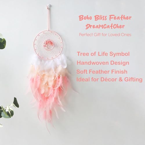 Ekhasa Nostrae by Ekhasa Dream Catcher with Tree of Life | Pink Feather Wall Hanging for Bedroom, Balcony & Living Room | Boho Dreamcatcher for Home Décor | Medium Size Dream Catcher for Girls & Kids Room - Image 4