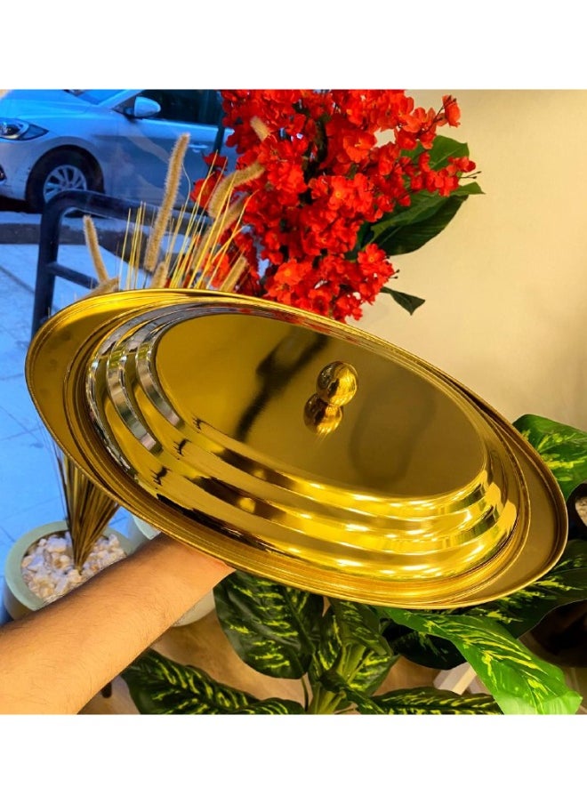 Generic Gold steel service with cover, large size, 50 cm length * 30 cm width  - Image 2