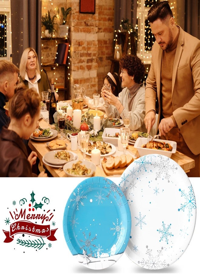 Wehhbtye 32PCS 9" and 7" Christmas Snowflake Paper Plates-Frozen Disposable Decorative Dessert Plates,Round Blue and White Tree Paper Plate (Christmas Snowflake Theme) - Image 4