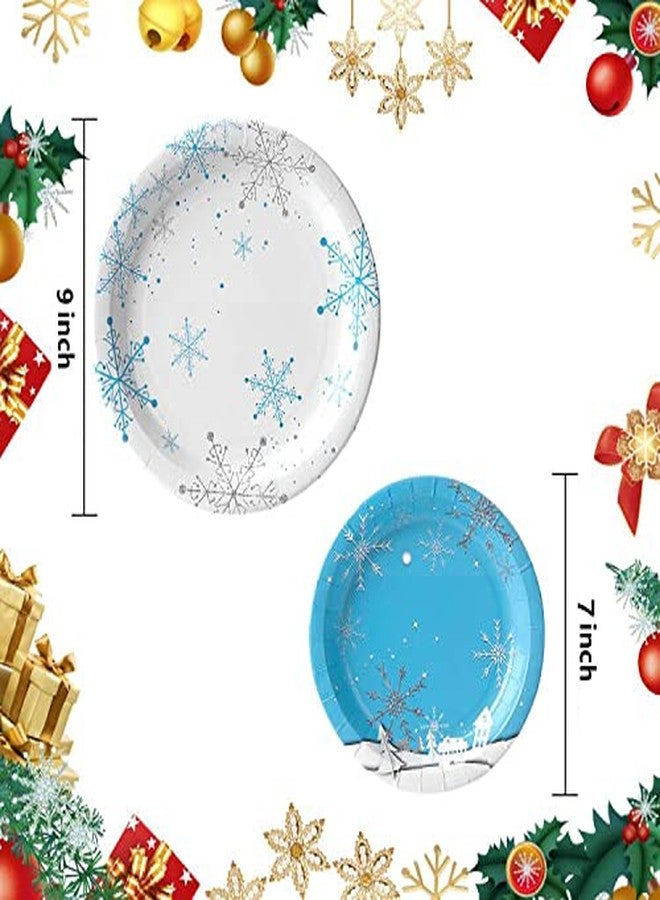 Wehhbtye 32PCS 9" and 7" Christmas Snowflake Paper Plates-Frozen Disposable Decorative Dessert Plates,Round Blue and White Tree Paper Plate (Christmas Snowflake Theme) - Image 2