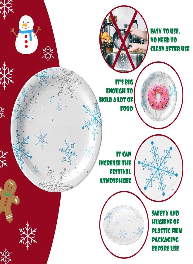 Wehhbtye 32PCS 9" and 7" Christmas Snowflake Paper Plates-Frozen Disposable Decorative Dessert Plates,Round Blue and White Tree Paper Plate (Christmas Snowflake Theme) - Image 3