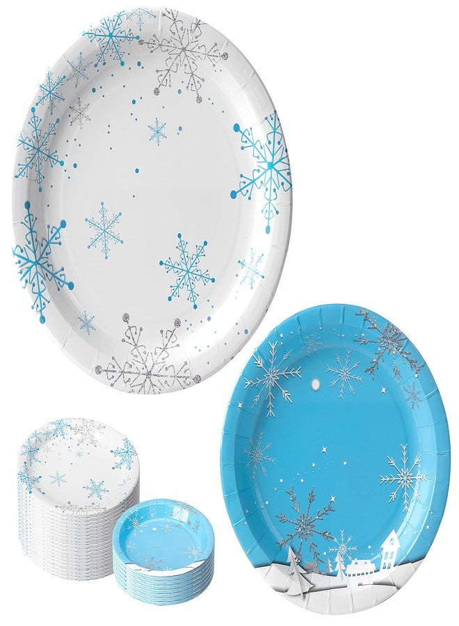 Wehhbtye 32PCS 9" and 7" Christmas Snowflake Paper Plates-Frozen Disposable Decorative Dessert Plates,Round Blue and White Tree Paper Plate (Christmas Snowflake Theme) - Image 1