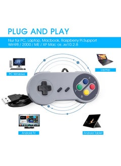 RII Game Controller, Snes Retro Usb Controller, Classic Gamepad Joystick, Pc Super Classic Joypad Gamestick For Pc, Raspberry Pi, Windows Mac Liunx, Android Gp100 (Grey, 2 Pack)  - Image 3