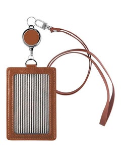 Generic PU Leather ID Badge Card Holder Wallet-Style Protective Case Vertical ID Card Case With Neck Lanyard Business Credit Card ID Badge Lanyard Keychain (Brown)  - Image 1