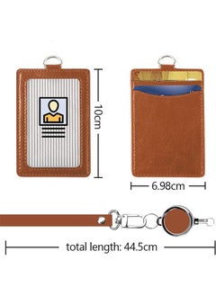 Generic PU Leather ID Badge Card Holder Wallet-Style Protective Case Vertical ID Card Case With Neck Lanyard Business Credit Card ID Badge Lanyard Keychain (Brown)  - Image 2