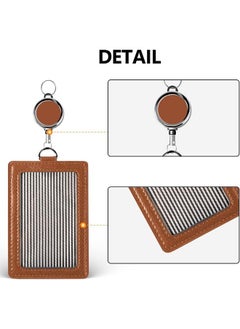 Generic PU Leather ID Badge Card Holder Wallet-Style Protective Case Vertical ID Card Case With Neck Lanyard Business Credit Card ID Badge Lanyard Keychain (Brown)  - Image 4
