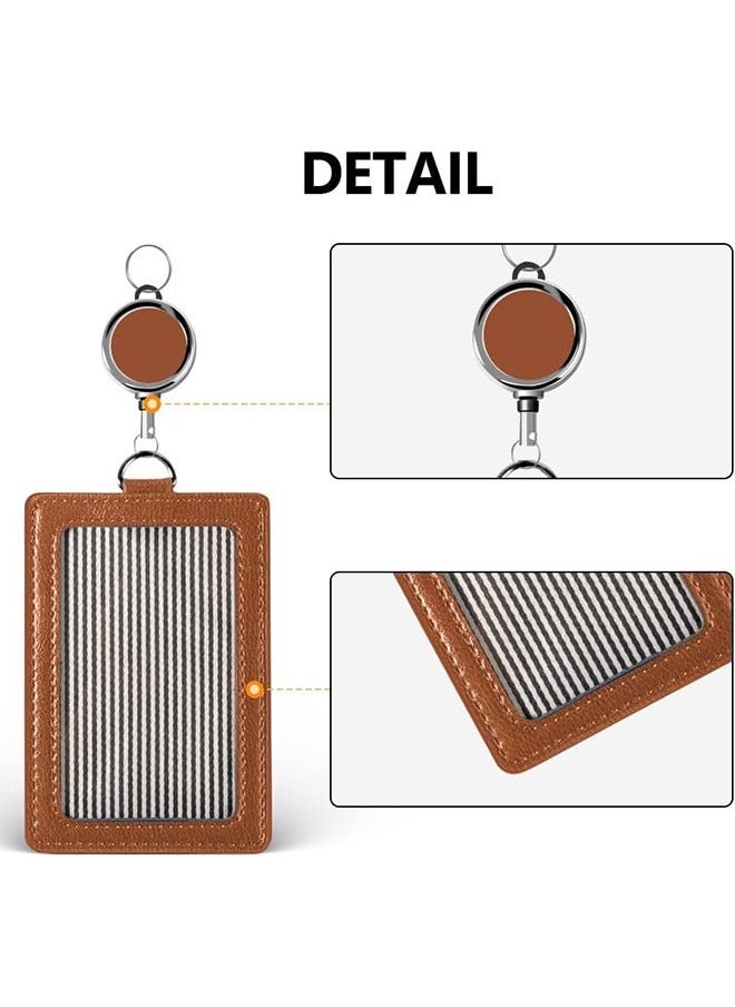 Generic PU Leather ID Badge Card Holder Wallet-Style Protective Case Vertical ID Card Case With Neck Lanyard Business Credit Card ID Badge Lanyard Keychain (Brown)  - Image 4