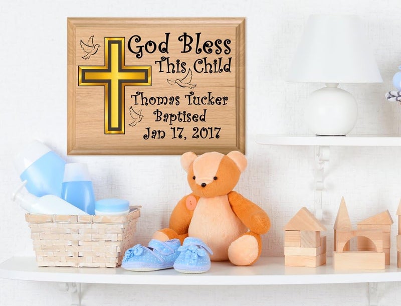 Broad Bay Personalized Baptism Gift Plaque  God Bless This Child  Custom Christening Gift for Baby Boys or Girls  Solid Maple Wood Keepsake - Image 3