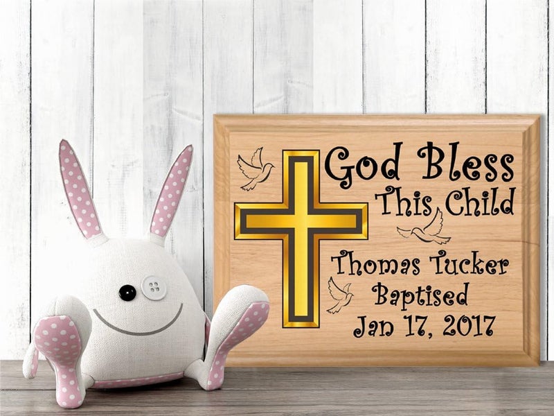 Broad Bay Personalized Baptism Gift Plaque  God Bless This Child  Custom Christening Gift for Baby Boys or Girls  Solid Maple Wood Keepsake - Image 2