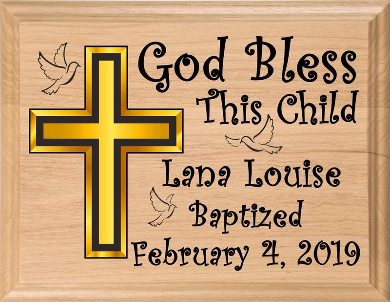 Broad Bay Personalized Baptism Gift Plaque  God Bless This Child  Custom Christening Gift for Baby Boys or Girls  Solid Maple Wood Keepsake - Image 1