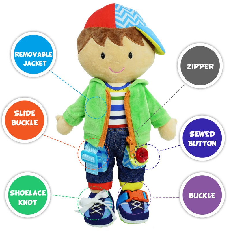 June Garden 15.5" Dressy Friends Terry - Educational Stuffed Plush Doll for Kids and Toddlers 2 Years and Up - Montessori Buckle Soft Toy - Image 2