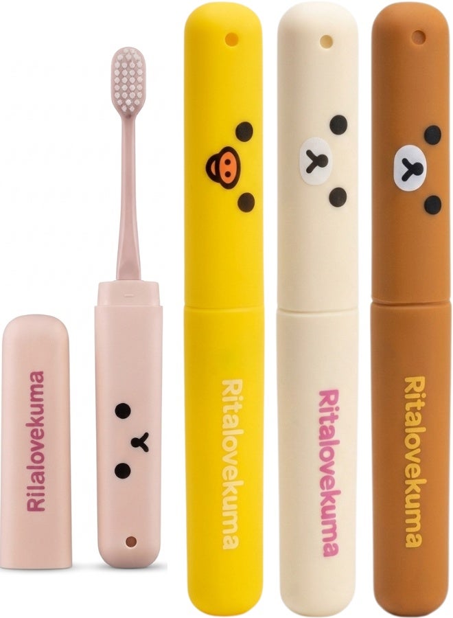 Rilakkuma 4 Pack Toothbrush Travel Case, Portable Toothbrush Holder, Toothbrush Cover Case for Travel, Camping, Home, School, Business Trip, Family, Kids and Adults, Keeps Toothbrush Clean, Durable and Breathable - Image 1