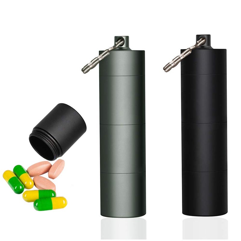 Portable Keychain Pill Case Holder EFFIET 3 Compartments Metal Pocket Emergency Pill Container Box for Daily Supplyment BlackMatt Finished