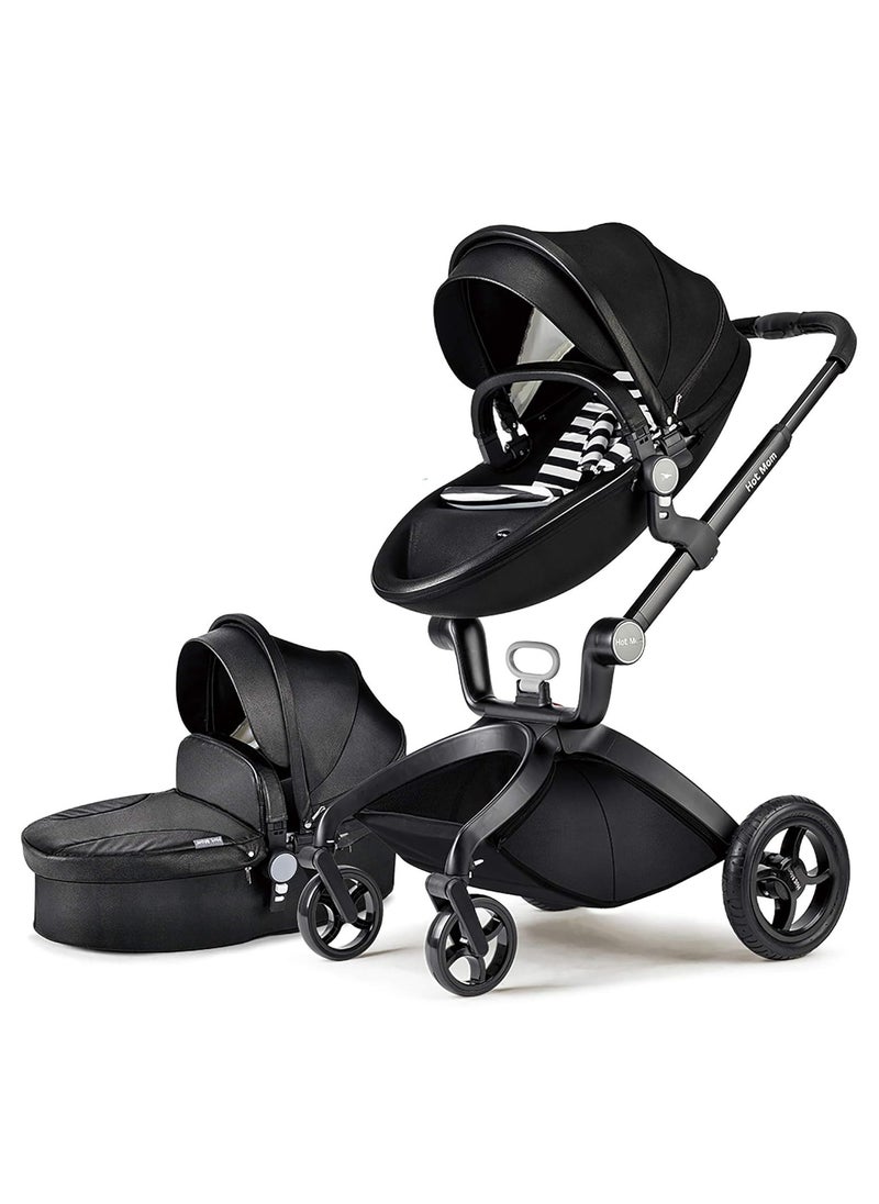 Hot Mom Hot Mom® F22 High Landscape Baby Stroller Limited Edition - Baby Carriage with 3 Way Adjustable Seat Heights and Angles, Four-Wheel Shock Absorption, Reversible, High Landscape and Fashionable [Black].  - Image 1