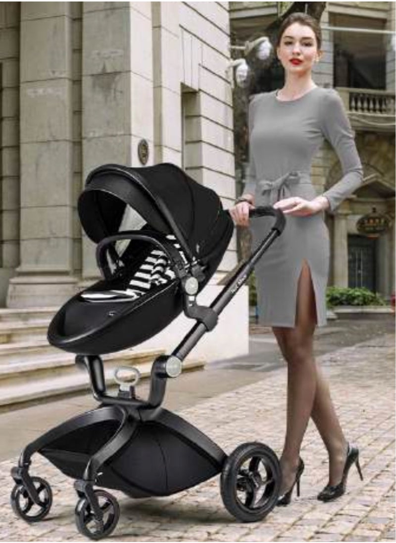 Hot Mom Hot Mom® F22 High Landscape Baby Stroller Limited Edition - Baby Carriage with 3 Way Adjustable Seat Heights and Angles, Four-Wheel Shock Absorption, Reversible, High Landscape and Fashionable [Black].  - Image 2