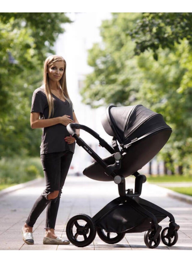 Hot Mom Hot Mom® F22 High Landscape Baby Stroller Limited Edition - Baby Carriage with 3 Way Adjustable Seat Heights and Angles, Four-Wheel Shock Absorption, Reversible, High Landscape and Fashionable [Black].  - Image 3