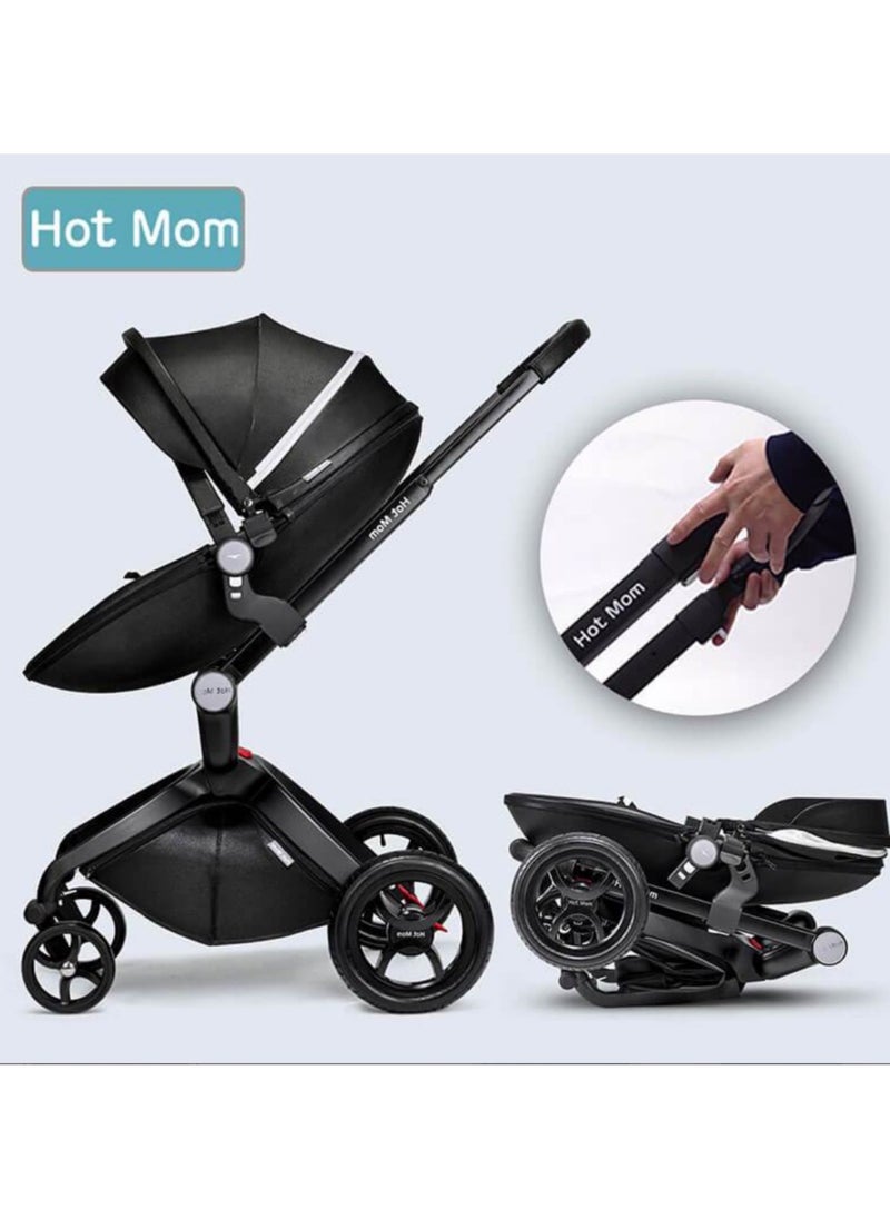Hot Mom Hot Mom® F22 High Landscape Baby Stroller Limited Edition - Baby Carriage with 3 Way Adjustable Seat Heights and Angles, Four-Wheel Shock Absorption, Reversible, High Landscape and Fashionable [Black].  - Image 4
