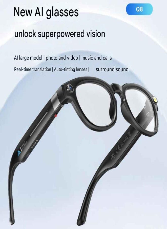 AI Smart Glasses Q8 with 800W HD Camera, Photo & Video Recording, Motion Stabilization, Real-Time AI Translation, Bluetooth Connectivity, 16GB Storage, Photochromic Lenses – Compatible with Android & iOS - Image 2