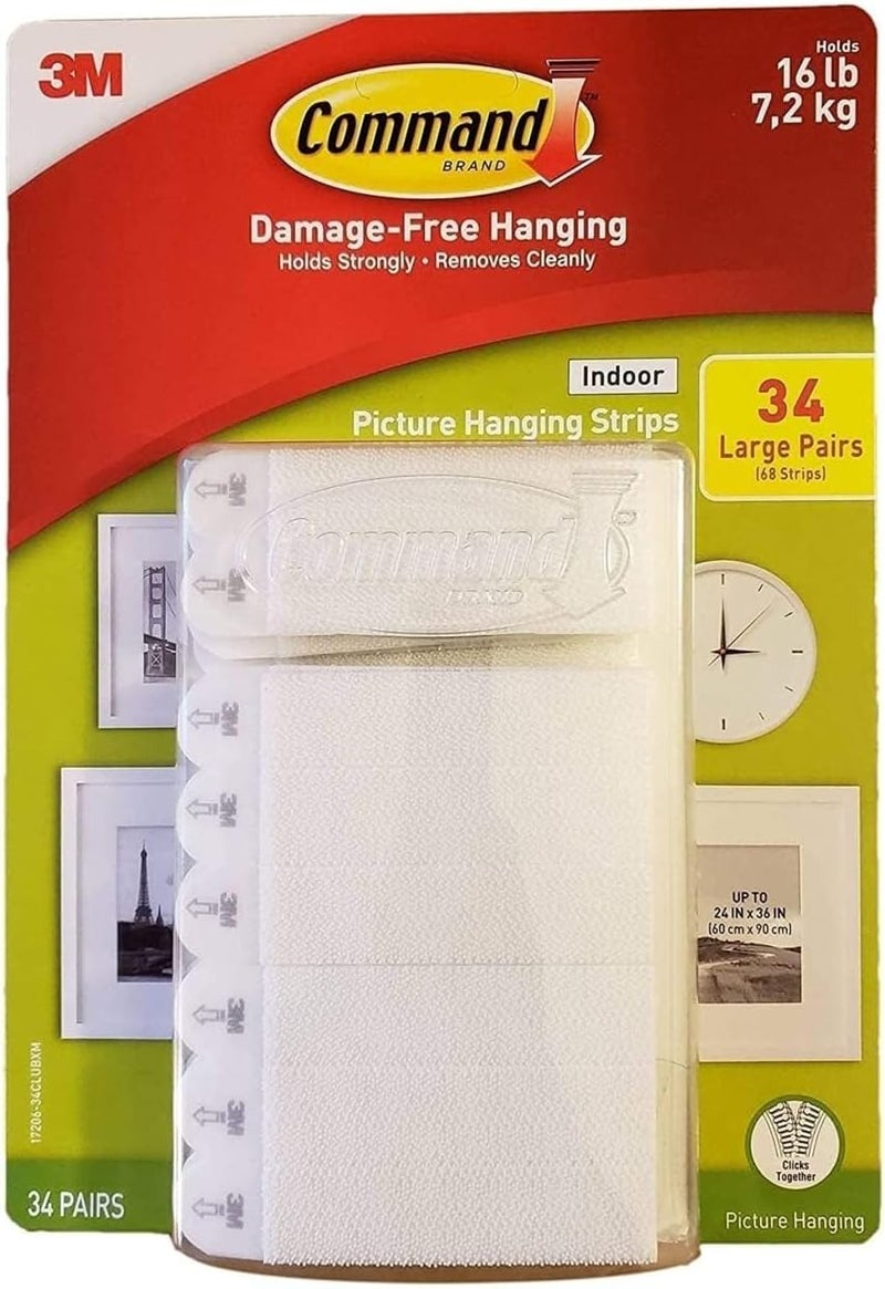 Command Indoor Picture Hanging Strips 34 Large Pairs, 68 Total Strips - Image 1