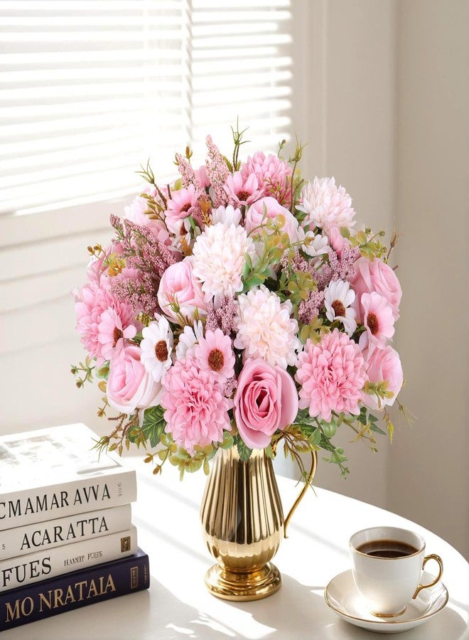 Dremisland Fake Flower Bouquets,2 Packs Silk Rose Daisy Bouquet Artificial Flower Arrangement Realistic Rose Bouquets for Centerpiece Table Wedding Party Kitchen Bride Home Decor (Pink, 2PCS) - Image 2