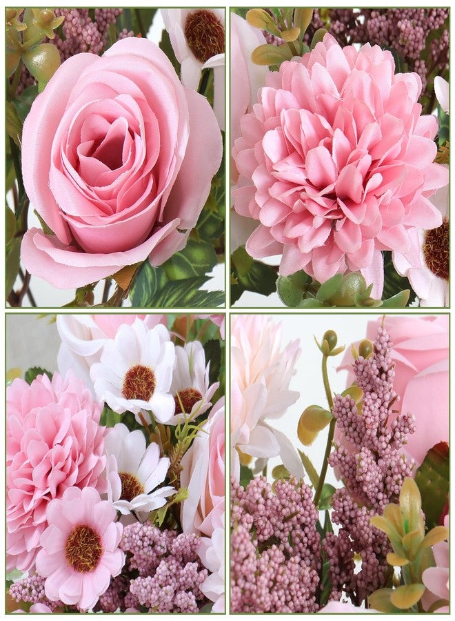 Dremisland Fake Flower Bouquets,2 Packs Silk Rose Daisy Bouquet Artificial Flower Arrangement Realistic Rose Bouquets for Centerpiece Table Wedding Party Kitchen Bride Home Decor (Pink, 2PCS) - Image 4