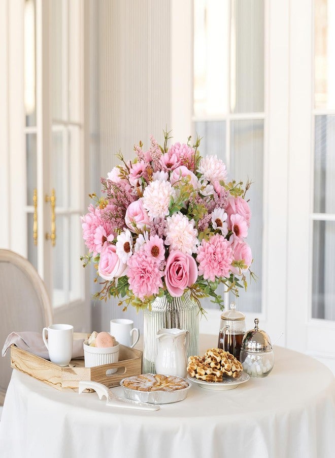 Dremisland Fake Flower Bouquets,2 Packs Silk Rose Daisy Bouquet Artificial Flower Arrangement Realistic Rose Bouquets for Centerpiece Table Wedding Party Kitchen Bride Home Decor (Pink, 2PCS) - Image 5